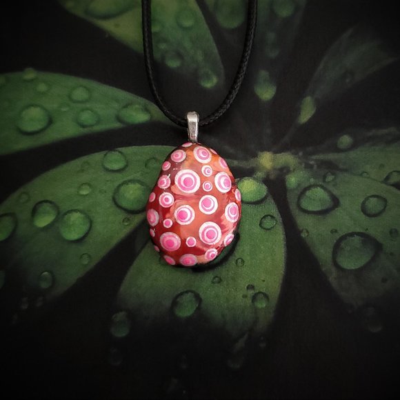 Hand Painted Dot Art Pendant, Pearl and Hot Pink - Picture 8 of 9